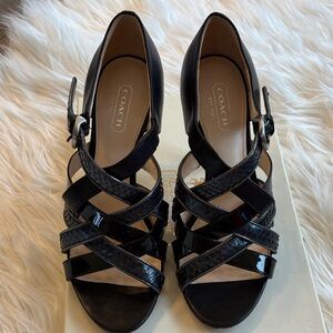 Coach Black Patent Leather Crisscross Heels